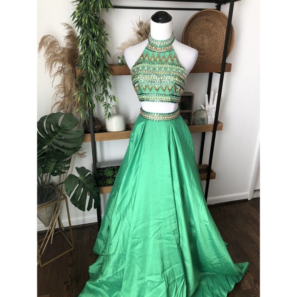 Sherri Hill size 00 50310 green two piece tulle prom pageant gown - Picture 2 of 12